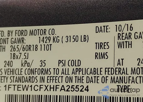 2017 Ford F-150 Xlt from USA, damaged, VIN 1FTEW1CFXHFA25524